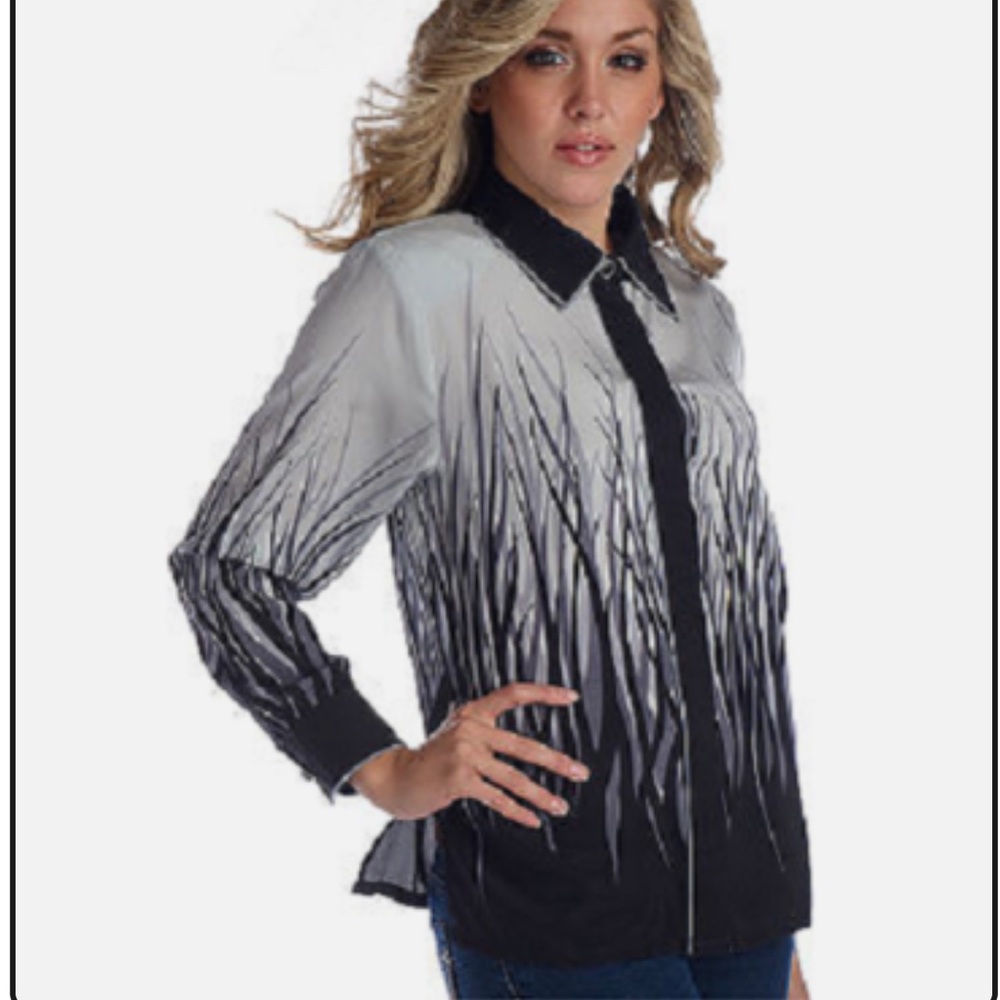 Bob Mackie Button Silk Top Womens 2X Moody Black Gray